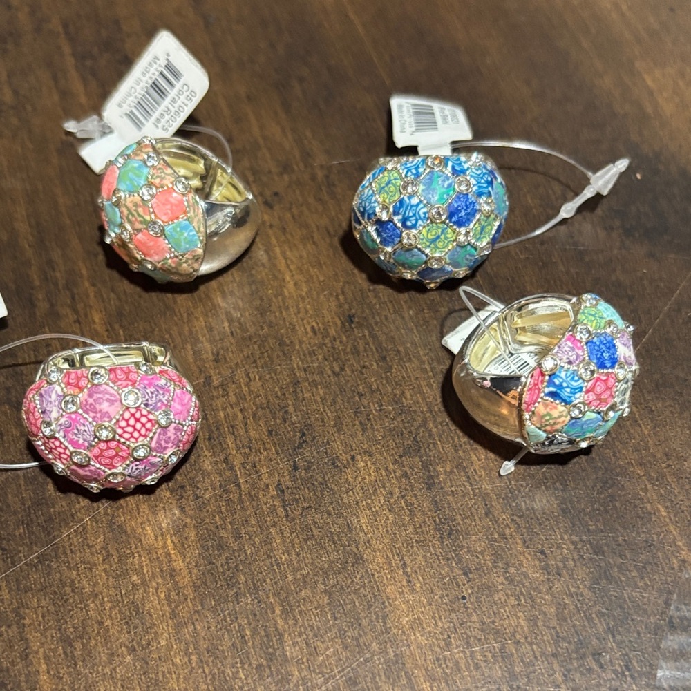 Colorful Floral Silver Rings